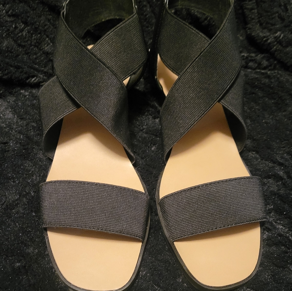 Saks Fifth Avenue criss-cross, heeled sandals (patent pending)